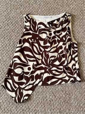 Abercrombie & Fitch Brown and Cream Abstract Sleeveless Blouse